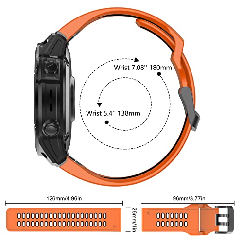 OVERSTEP Compatible with Garmin Fenix 7X Band, 26mm Quick Release Silicone Strap for Fenix 6X/Fenix 6X Pro/Fenix 5X/Fenix 5X Plus/Fenix 3/Fenix 3 HR Smartwatch (Orange-Black) - Image 5