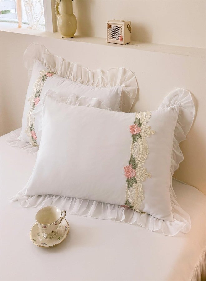 MOOWOO Floral Chic Lace Ruffled Bedding Set, 1 Duvet Cover + 2 Pillowcases Set,Girl French Princess Style Bedding-2 Piece Twin Duvet Cover with Zipper Closure -Ultra Soft and Light Weight-No Comforter - Image 5