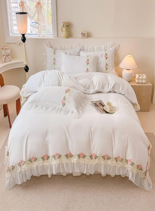 MOOWOO Floral Chic Lace Ruffled Bedding Set, 1 Duvet Cover + 2 Pillowcases Set,Girl French Princess Style Bedding-2 Piece Twin Duvet Cover with Zipper Closure -Ultra Soft and Light Weight-No Comforter - Image 3