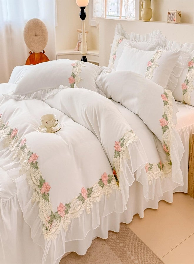 MOOWOO Floral Chic Lace Ruffled Bedding Set, 1 Duvet Cover + 2 Pillowcases Set,Girl French Princess Style Bedding-2 Piece Twin Duvet Cover with Zipper Closure -Ultra Soft and Light Weight-No Comforter - Image 4