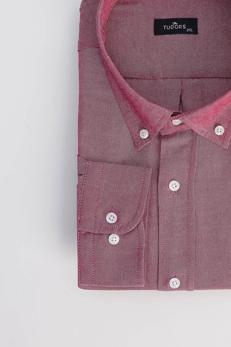 تودورس Men's Big Size Embroidered Oxford Texture Pocket Red Collar Button-Down Shirt