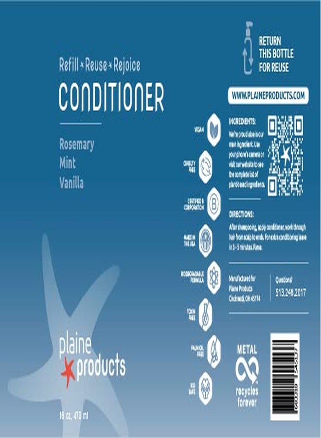 Plaine Products Eco-Friendly Shampoo and Conditioner - Rosemary, Mint, Vanilla - Sulfate & Paraben Free, 16oz Refill Bottles - Image 3