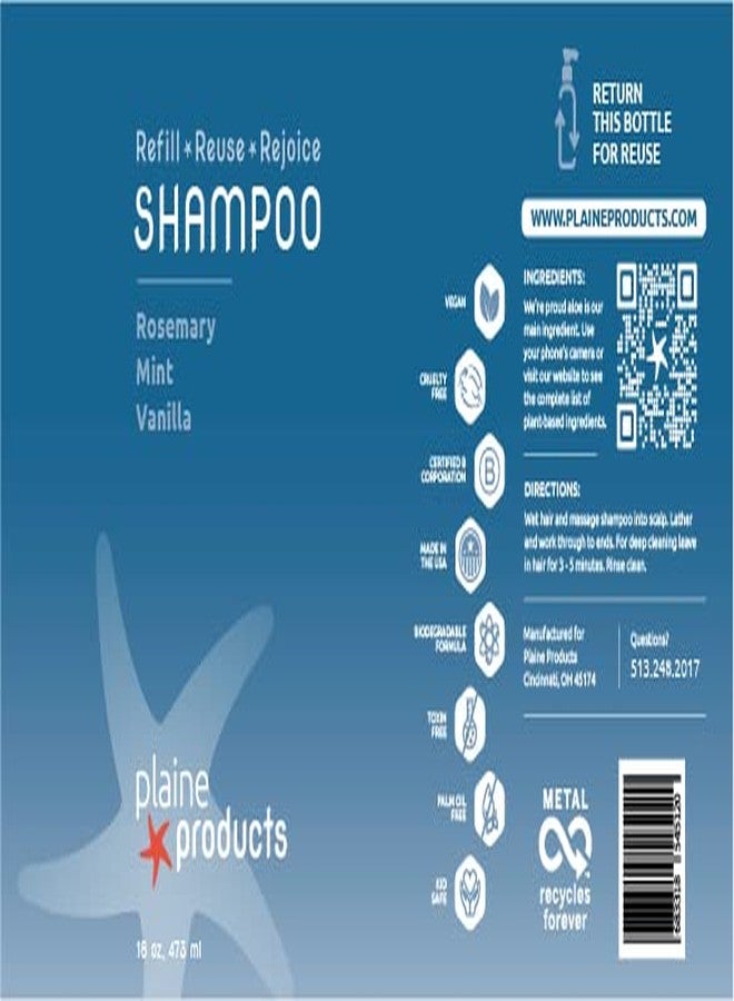 Plaine Products Eco-Friendly Shampoo and Conditioner - Rosemary, Mint, Vanilla - Sulfate & Paraben Free, 16oz Refill Bottles - Image 2