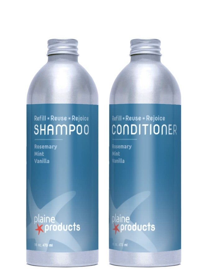Plaine Products Eco-Friendly Shampoo and Conditioner - Rosemary, Mint, Vanilla - Sulfate & Paraben Free, 16oz Refill Bottles - Image 1