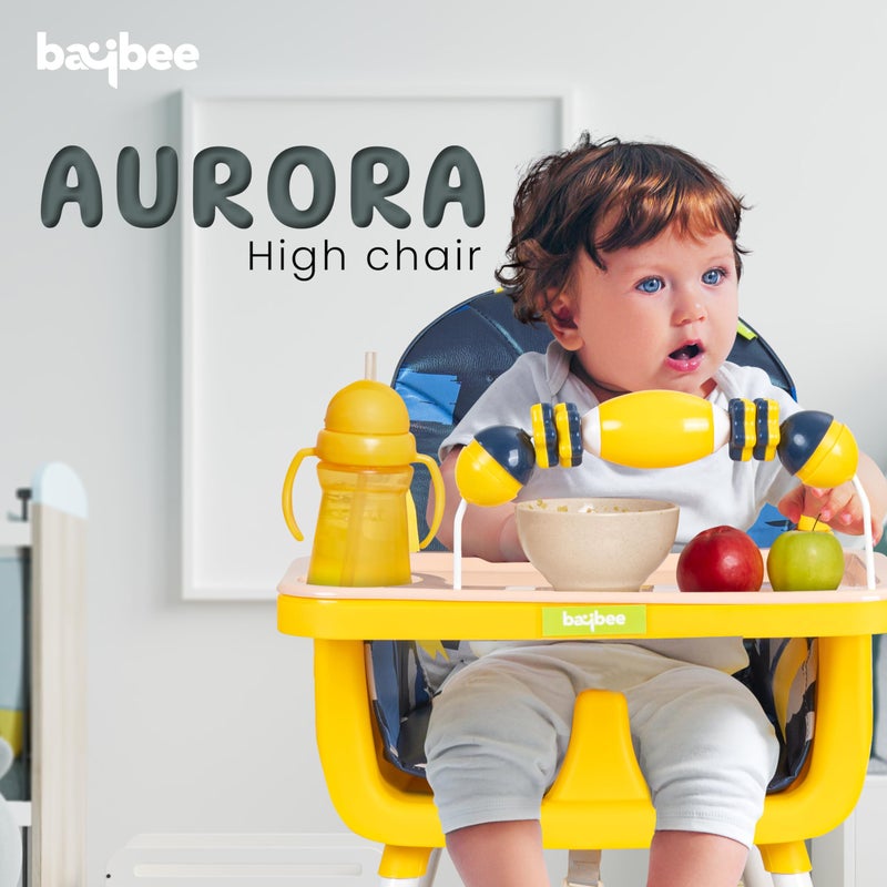 Baybee Grozza Convertible Baby High Chair for Kids with Adjustable Height and Footrest, Baby Feeding Booster Seat with Tray, Wheels, Safety Belt and Cushion For Toddler 6 Months to 4 Years (Blue) - Image 2