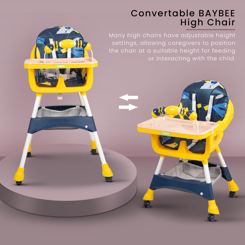 Baybee Grozza Convertible Baby High Chair for Kids with Adjustable Height and Footrest, Baby Feeding Booster Seat with Tray, Wheels, Safety Belt and Cushion For Toddler 6 Months to 4 Years (Blue) - Image 3