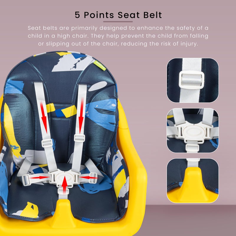 Baybee Grozza Convertible Baby High Chair for Kids with Adjustable Height and Footrest, Baby Feeding Booster Seat with Tray, Wheels, Safety Belt and Cushion For Toddler 6 Months to 4 Years (Blue) - Image 5