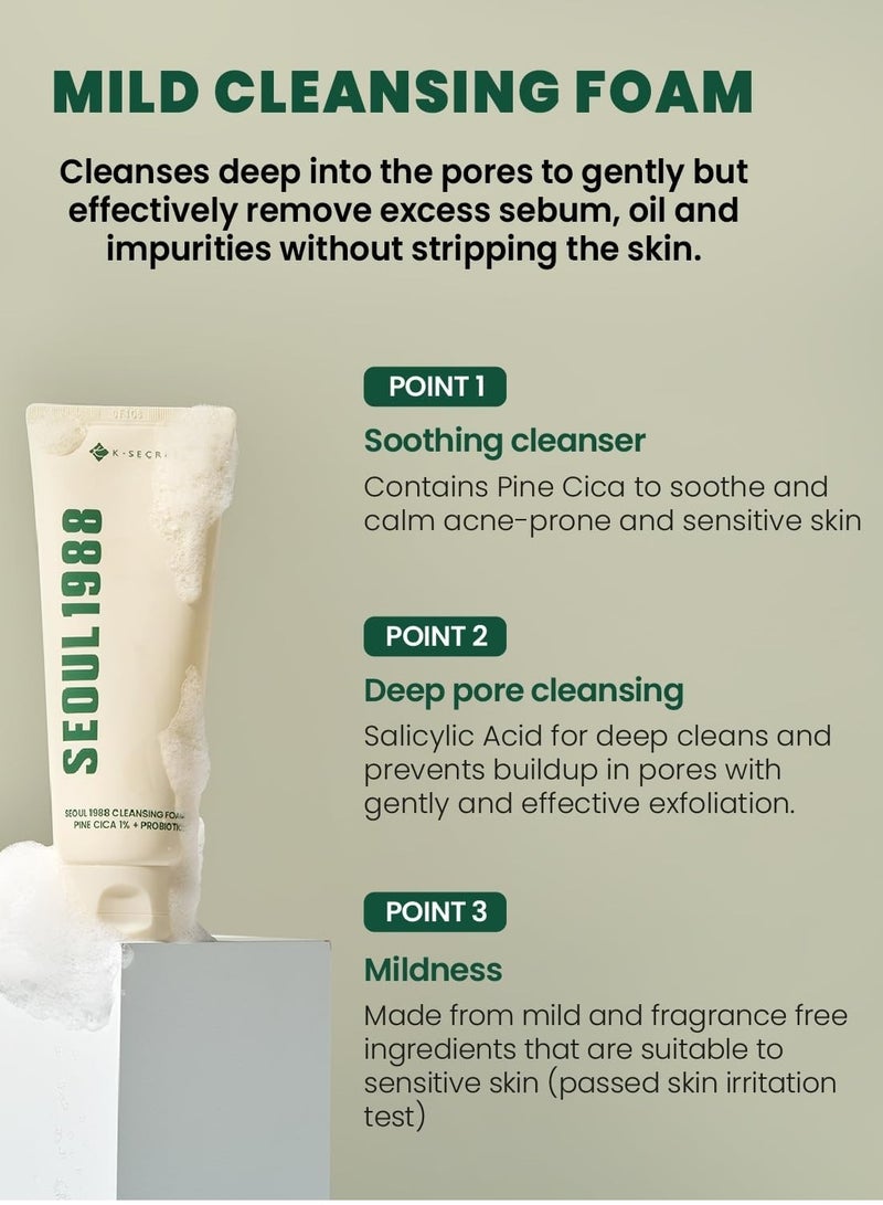 K-SECRET Cleansing Foam, Seoul 1988, Pine Cica 1%, Probiotics, 150ml - Image 4