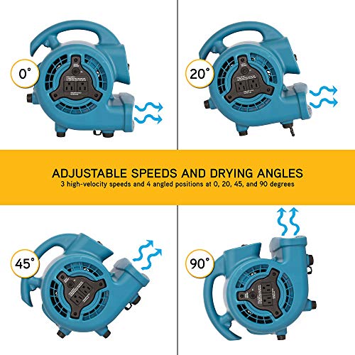 XPOWER P-80A Mini Mighty 138 W 600 CFM Centrifugal Air Mover, Carpet Dryer, Floor Fan, Blower, Stackable, Daisy Chain, for Water Damage Restoration, Janitorial, Plumbing, Home Use - Image 4