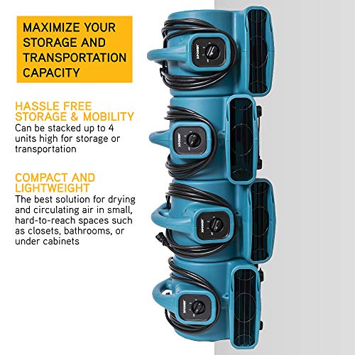XPOWER P-80A Mini Mighty 138 W 600 CFM Centrifugal Air Mover, Carpet Dryer, Floor Fan, Blower, Stackable, Daisy Chain, for Water Damage Restoration, Janitorial, Plumbing, Home Use - Image 5