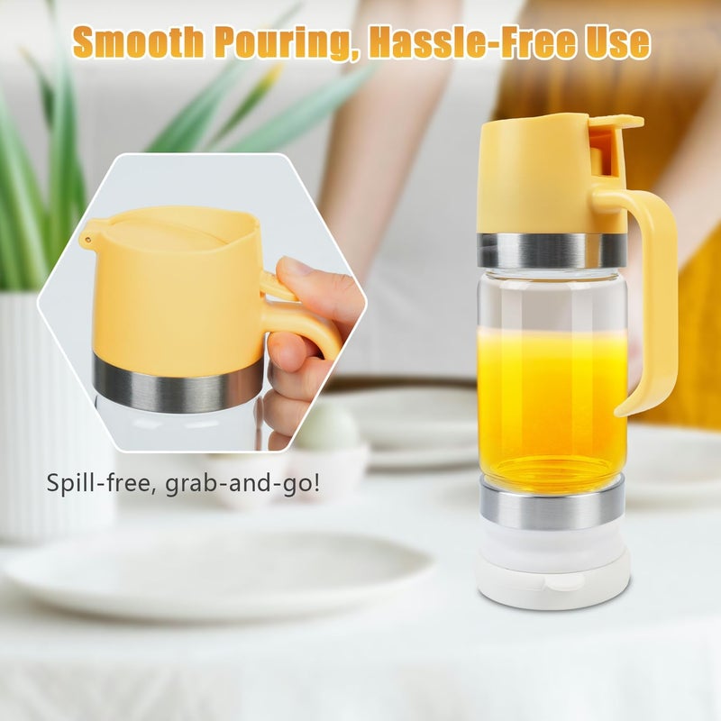 Ecopandy Honey Dispenser No Drip with Stand, 12 OZ Glass Honey Jar, Syrup Dispenser, Easy One Hand Use Honey Pot for Coffee or Tea, Mess Free Honey Dispenser for Syrup, Honey Container (2PCS Yellow) - Image 3