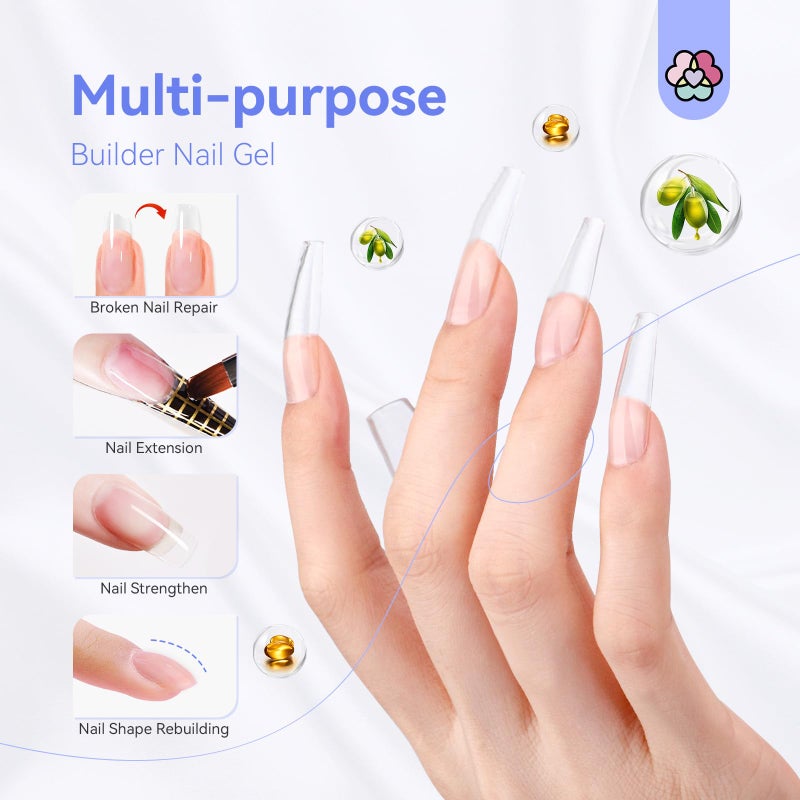 SAVILAND 5 in 1 Clear Builder Nail Gel - 15ml Quick Building Nail Strengthener Gel Castor Oil Vitamin E Builder Nail Gel in a Bottle for Damage Nail Repair Nail Extension Nail Decoration Professionals - Image 3