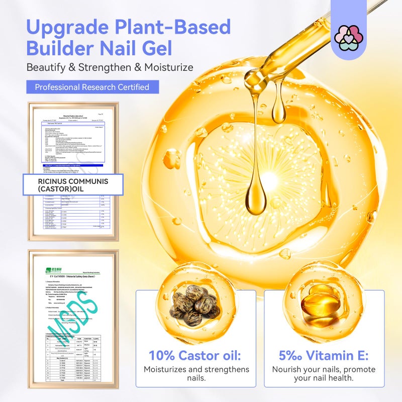 SAVILAND 5 in 1 Clear Builder Nail Gel - 15ml Quick Building Nail Strengthener Gel Castor Oil Vitamin E Builder Nail Gel in a Bottle for Damage Nail Repair Nail Extension Nail Decoration Professionals - Image 2