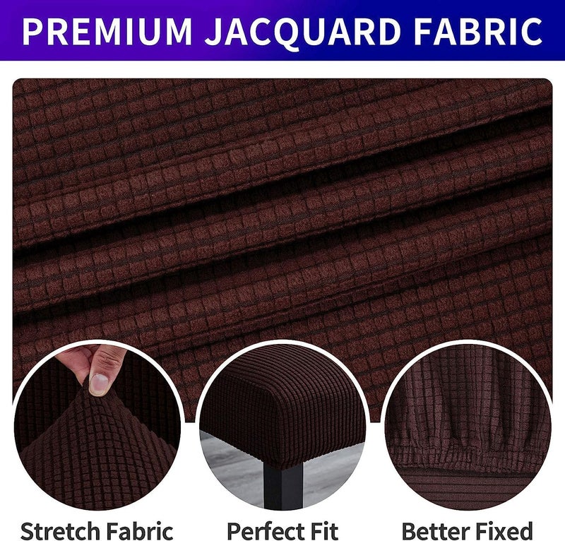 Lukzer Elastic Dining Chair Cover - 6PC Textured Brown Checked | Soft Touch Universal Elastic Stretchable Jacquard Fabric Seat Cover | Removable Washable Short Dining Chair Cover Protector Seat Cover - Image 4
