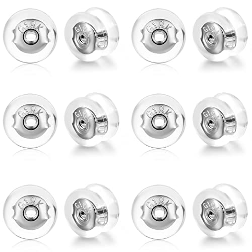 Moconar Earring Backs 18K Gold Locking Silicone Earring Backs Replacements for StudsDroopy EarsHeavy Earrings NoIrritate Hypoallergenice Backings for Women Men Transparency White Color