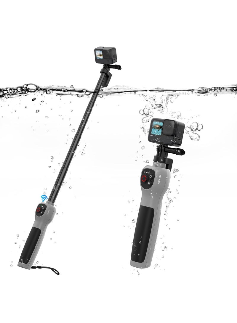 TELESIN عصا سيلفي تحت الماء TELESIN مع جهاز تحكم عن بُعد بلوتوث لكاميرات GoPro HERO 12 11 10 9 8 | عمود سيلفي مقاوم للماء قابل للتمديد للغوص وركوب الأمواج والغوص السطحي - Image 1