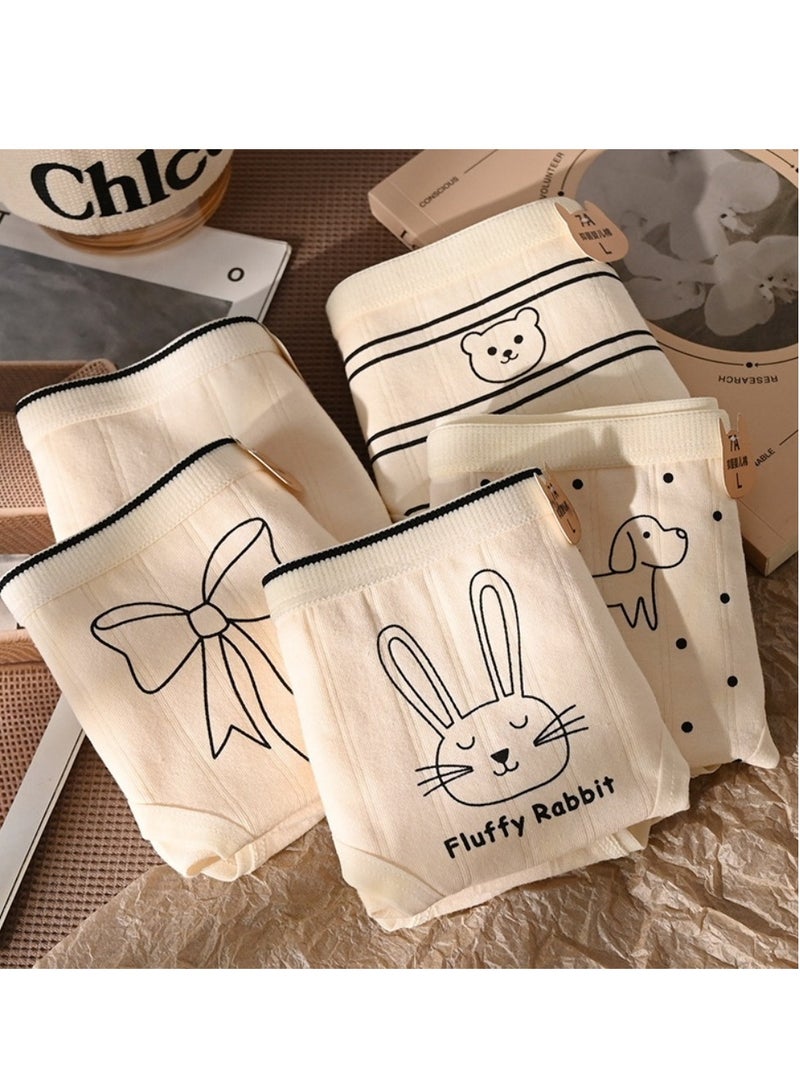 شيك مجموعة من 5 ملابس داخلية قطنية أنيقة بخصر متوسط، ملابس داخلية مريحة وجيدة التهوية للفتيات - Image 1