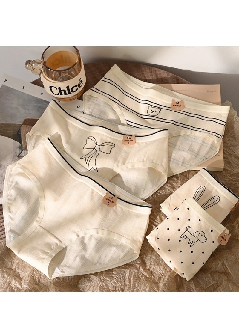 شيك مجموعة من 5 ملابس داخلية قطنية أنيقة بخصر متوسط، ملابس داخلية مريحة وجيدة التهوية للفتيات - Image 2