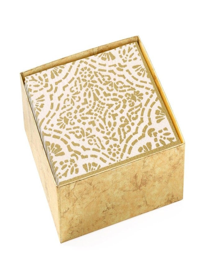 Annika Paper Cocktail Napkins in Ivory & Gold - 40 Per Box