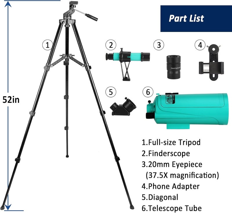 SARBLUE Maksutov-Cassegrain Telescope, Mak60 Telescopes for Kids Adults 750x60mm, Compact Portable for Travel, Beginner Astronomy Telescope with Adjustable Tripod Finderscope and Phone Adapter - Image 3