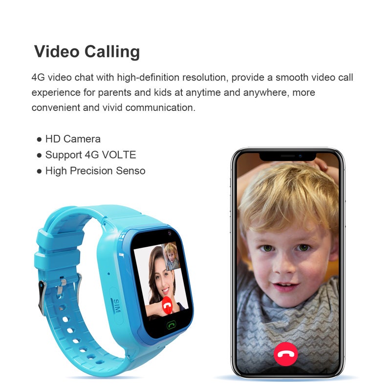 4G Kids Smart Watch: Blue, Accurate Lbs/WiFi Location Tracking - Multifunctional Two-Way Communication Child Tracker Watch for Kids, School, Outdoor Use - Image 5