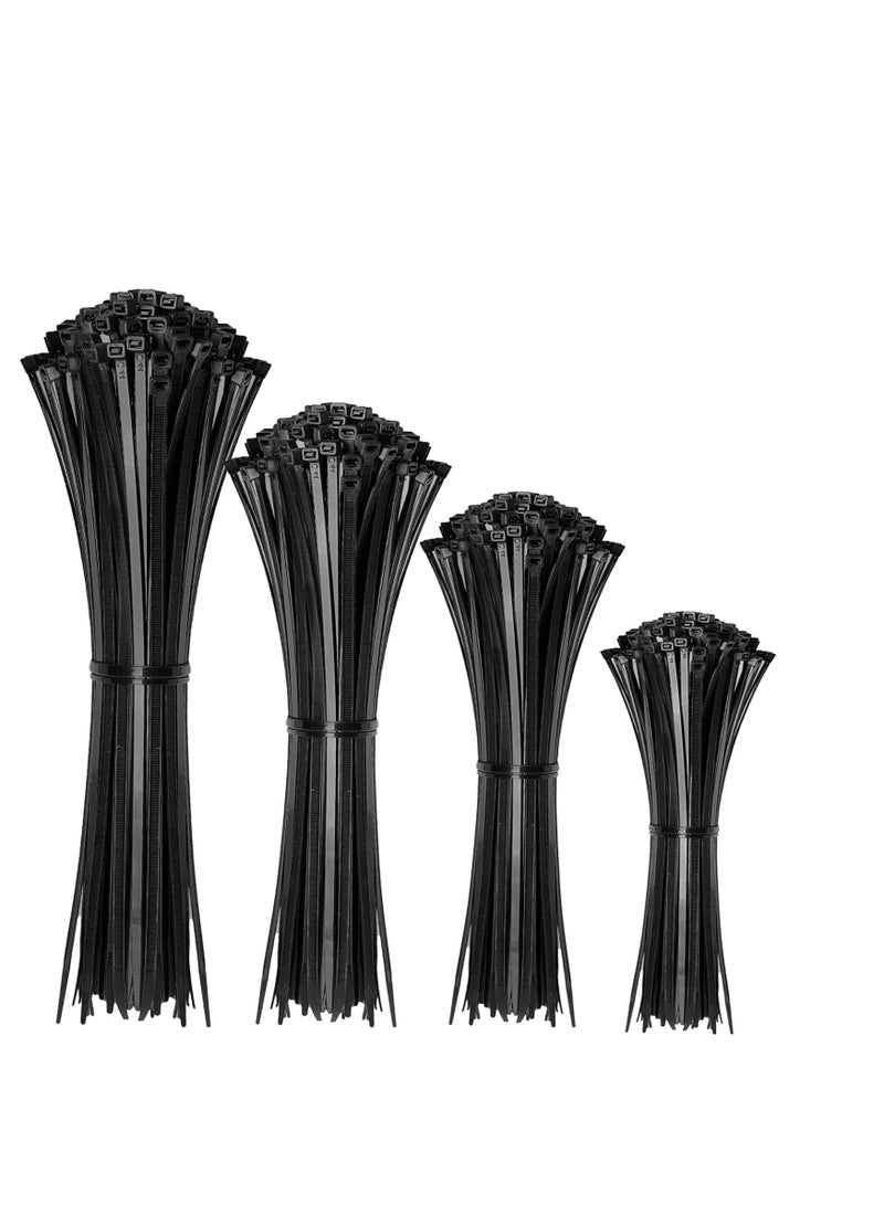 Cable Zip Ties,400 Pack Black Assorted Sizes 12+8+6+4 Inch,Multi-Purpose Self-Locking Nylon Cable Cord Management ,Plastic Wire Ties for Home,Office,Garden,Workshop.  - Image 1