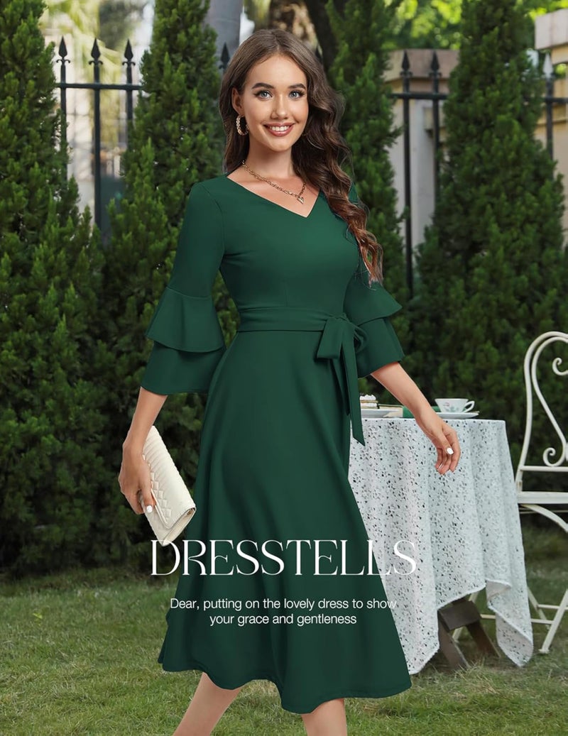 TATAIYA Women's Plus Size 3/4th Bell Sleeves Bridesmaid Dress (Bottle Green_3XL) - Image 4