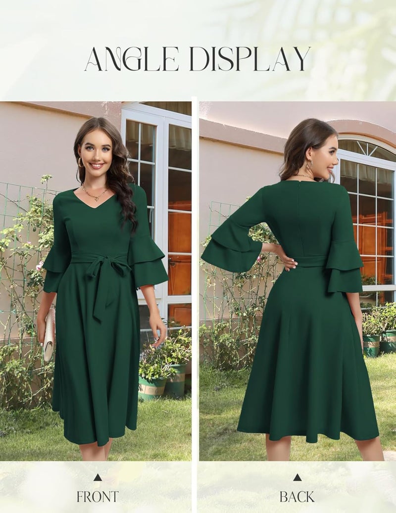 TATAIYA Women's Plus Size 3/4th Bell Sleeves Bridesmaid Dress (Bottle Green_3XL) - Image 2