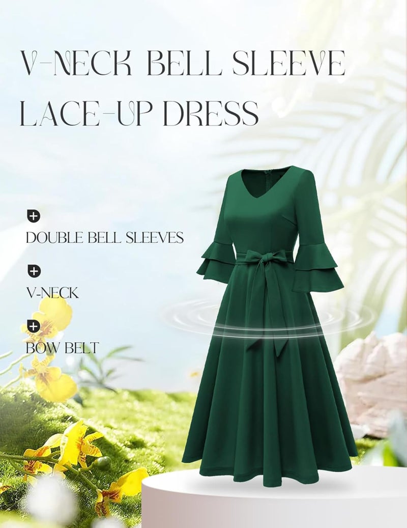 TATAIYA Women's Plus Size 3/4th Bell Sleeves Bridesmaid Dress (Bottle Green_3XL) - Image 5