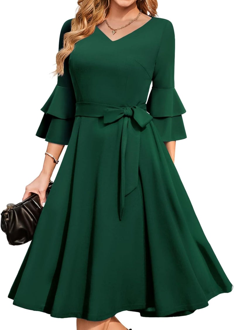 TATAIYA Women's Plus Size 3/4th Bell Sleeves Bridesmaid Dress (Bottle Green_3XL) - Image 1