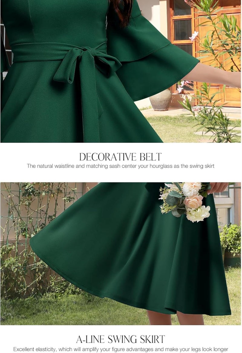 TATAIYA Women's Plus Size 3/4th Bell Sleeves Bridesmaid Dress (Bottle Green_3XL) - Image 3