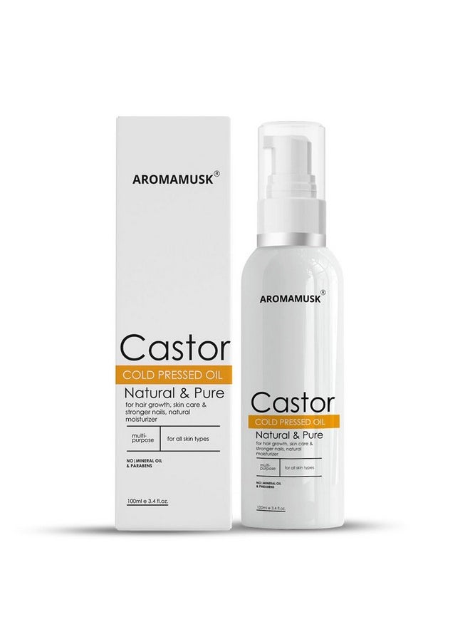 AromaMusk - Usda Organic 100% Pure Cold Pressed Castor Oil For Hair Growth, Skin Care, Strong Nails & Eyelashes, 100Ml - Image 1