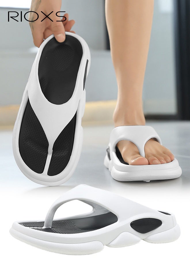 RIOXS Men's Flip Flops, Ultra Soft Thong Slippers With Arch Support, Lightweight Cloud Open Toe Shoes, Comfy Flip-flops for Men, Anti-slip Bath Shower Slipper, Thick Cushion Slide Slippers, Classic Flip Flop For Home, Beach, Garden, Indoor Outdoor Flip Flops White  - Image 1
