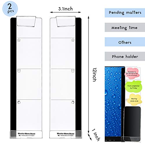 Zonon 2 Pcs Multifunction Computer Monitor Memo Board Computer Message Board Side Panel Desktop Sticky Note Holder Office Decor Women Transparent Memo Phone Holder Left and Right(2 Pieces) - Image 2