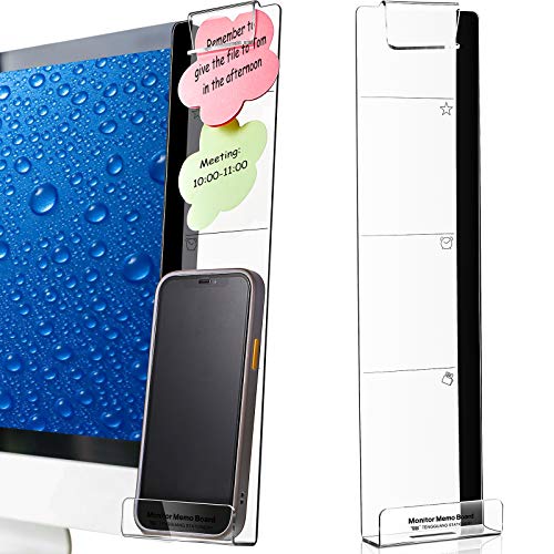 Zonon 2 Pcs Multifunction Computer Monitor Memo Board Computer Message Board Side Panel Desktop Sticky Note Holder Office Decor Women Transparent Memo Phone Holder Left and Right(2 Pieces) - Image 1