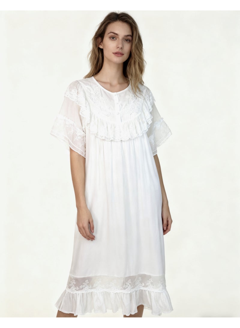 Orchid Women Lace Short-Sleeved Sleepshirt-Princess Style Home Wear - Image 1