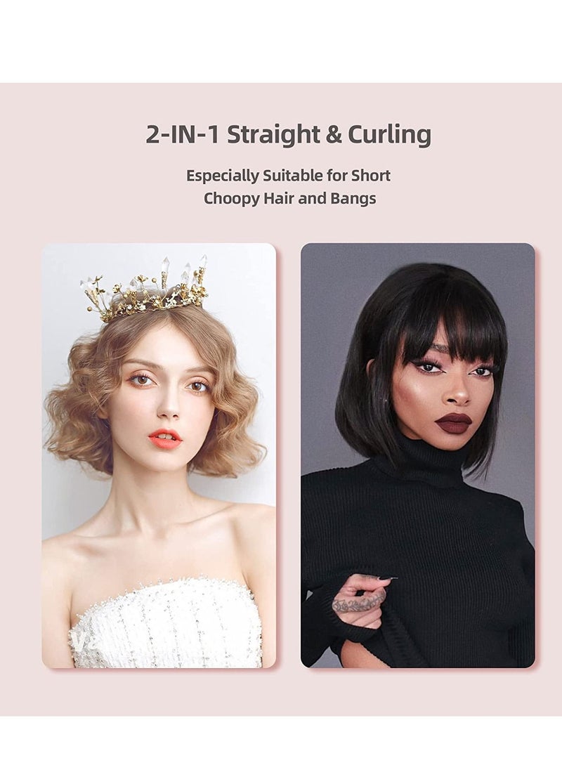 SYOSI - Mini Hair Straightener Mini Portable Flat Iron Travel Size Small Flat Irons Curling Iron for Short Hair 2 in 1 Pink Portable Flat Iron for Bangs - Image 1