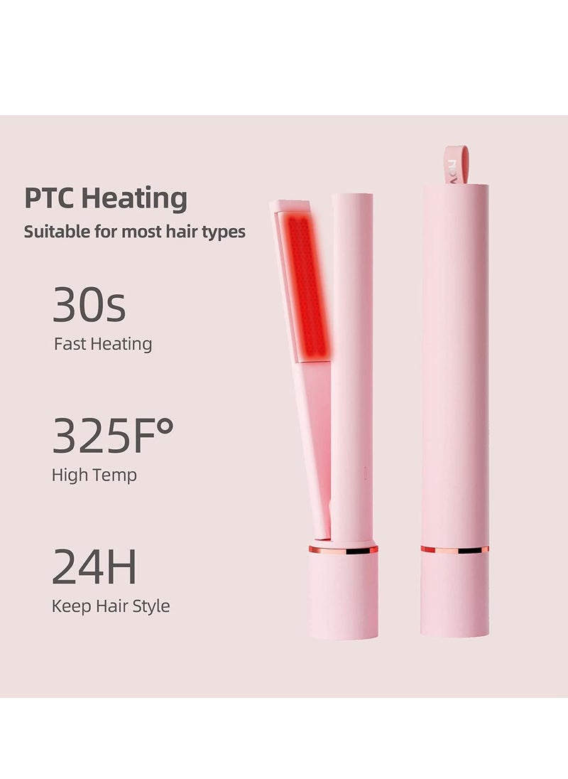 SYOSI - Mini Hair Straightener Mini Portable Flat Iron Travel Size Small Flat Irons Curling Iron for Short Hair 2 in 1 Pink Portable Flat Iron for Bangs - Image 1