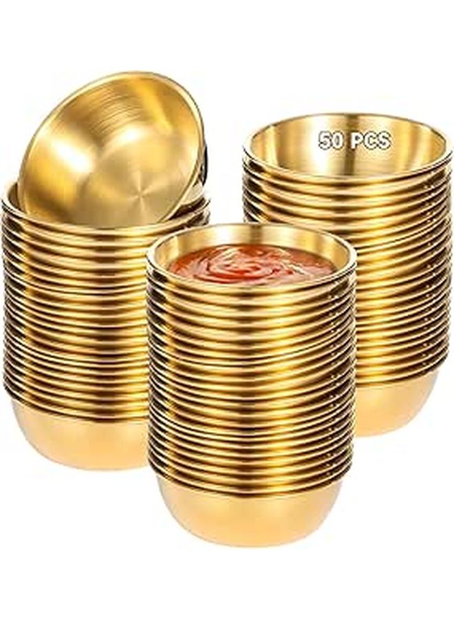 50 Pcs Stackable Stainless Steel Dipping Sauce Cups 3.3 X 1.2 Inches Gold Reusable Appetizer Bowls - Image 1