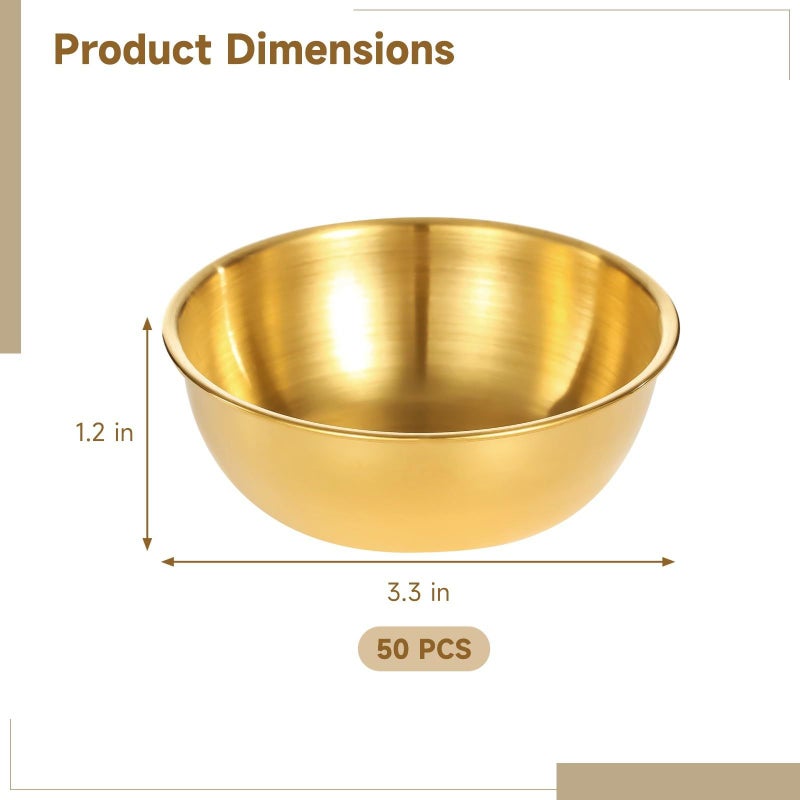 50 Pcs Stackable Stainless Steel Dipping Sauce Cups 3.3 X 1.2 Inches Gold Reusable Appetizer Bowls - Image 3