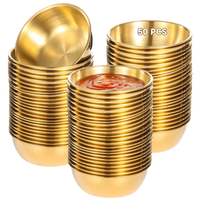 50 Pcs Stackable Stainless Steel Dipping Sauce Cups 3.3 X 1.2 Inches Gold Reusable Appetizer Bowls - Image 2