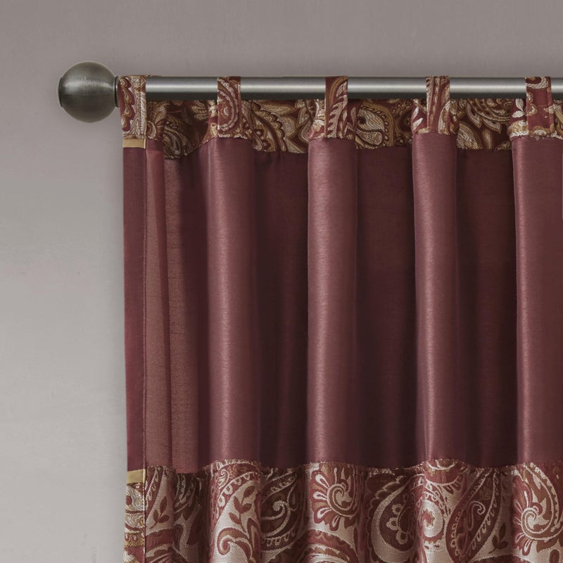 Madison Park Aubrey 2 Panel Curtain Faux Silk Paisley Jacquard, Rod Pocket Curtain for Living Room, Kitchen, Room Darkening Window Drape for Bedroom and Dorm, 2-PK 50x95, Burgundy - Image 4