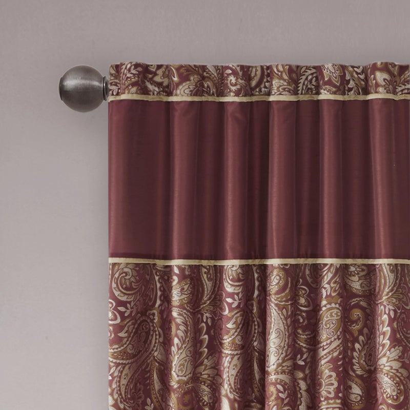 Madison Park Aubrey 2 Panel Curtain Faux Silk Paisley Jacquard, Rod Pocket Curtain for Living Room, Kitchen, Room Darkening Window Drape for Bedroom and Dorm, 2-PK 50x95, Burgundy - Image 3