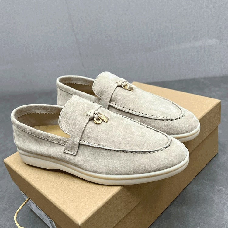Unlabeled LP Loafers Leather Soft-soled Casual Single-layer Shoes British Slip-on Lazy Shoes Penny Shoes Small Leather Shoes 2024 Apricot - Image 2