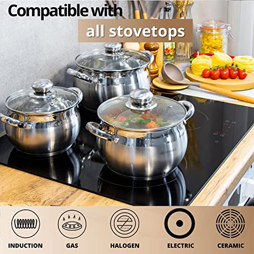 Daniks Classic 2 Quart Stainless Steel Stock Pot with Glass Lid, Tri-Ply Bottom for Even Heating, Induction Compatible, Dishwasher Safe - Image 5