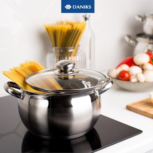 Daniks Classic 2 Quart Stainless Steel Stock Pot with Glass Lid, Tri-Ply Bottom for Even Heating, Induction Compatible, Dishwasher Safe - Image 2
