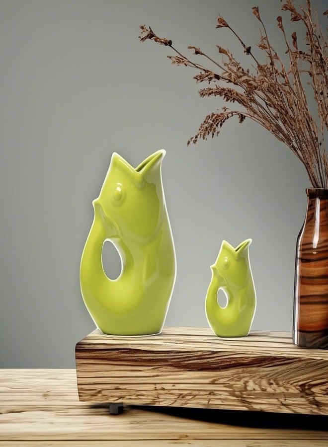 Gurgle Pot إبريق سمكة جرجل بوت، طقم من قطعتين، لون أخضر كيوي، تصميم مستوحى من الطراز الفرنسي، إبريق كبير سعة 42 أونصة مع وعاء جرجل بوت صغير - Image 4
