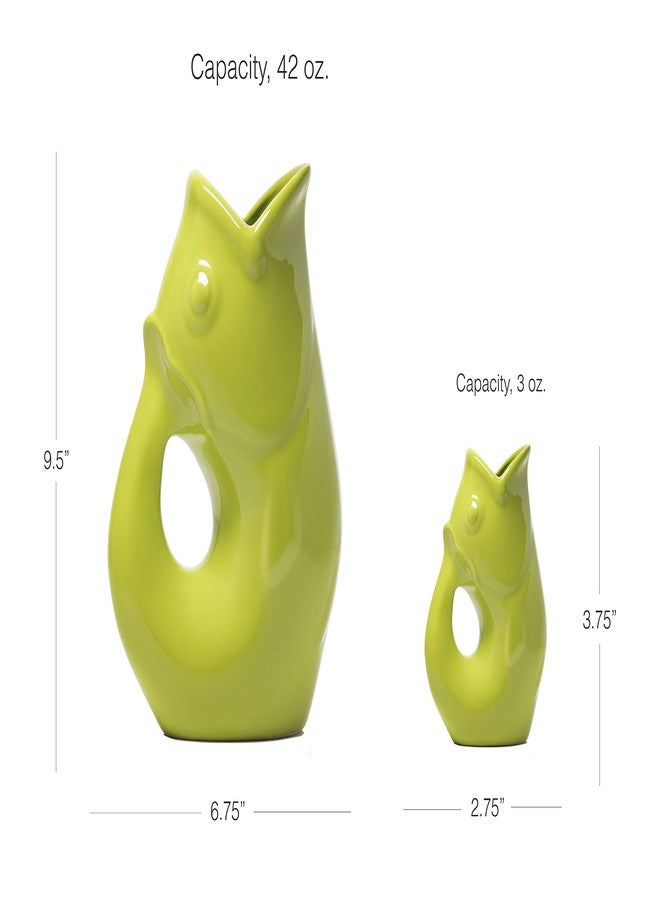 Gurgle Pot إبريق سمكة جرجل بوت، طقم من قطعتين، لون أخضر كيوي، تصميم مستوحى من الطراز الفرنسي، إبريق كبير سعة 42 أونصة مع وعاء جرجل بوت صغير - Image 2