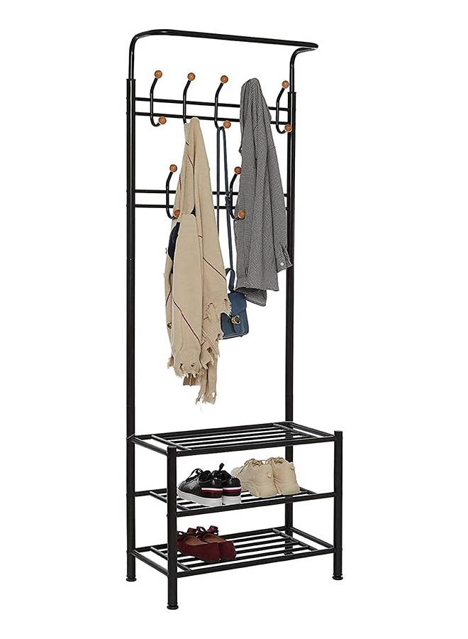 Arabest Coat Hanger with Hook, Shoe Rack, Freestanding Metal Coat Hanger with 3-layer Shoe Rack, Hat Umbrella Rack (black) - Image 2