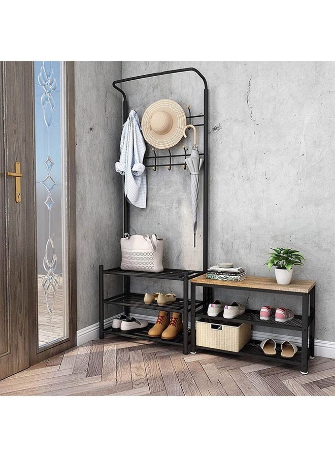 Arabest Coat Hanger with Hook, Shoe Rack, Freestanding Metal Coat Hanger with 3-layer Shoe Rack, Hat Umbrella Rack (black) - Image 3